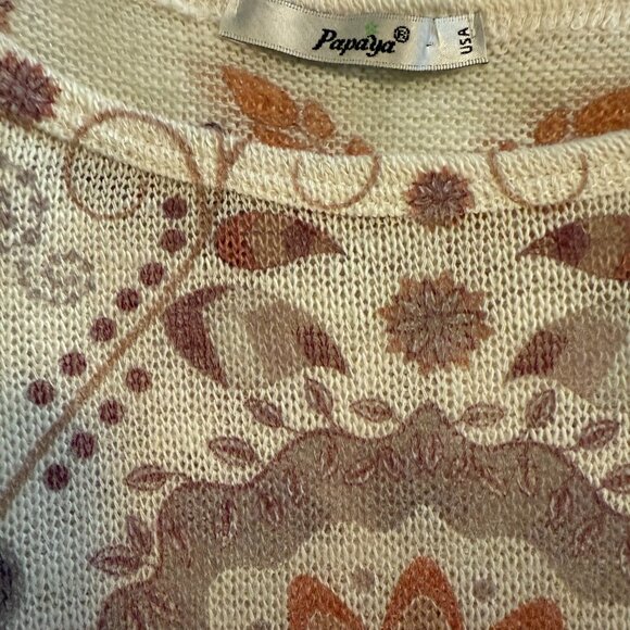 Papaya Women's Med Long Sleeve Pullover Sweater Cream with an Earthy Boho Design - Picture 3 of 6